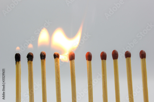 burning match on white background