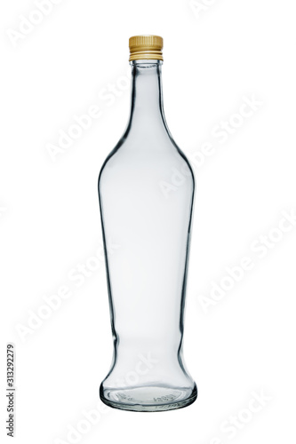 Empty glass bottle with lid. Isolated on white background