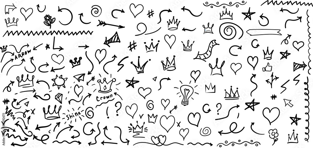 Vector line art Doodle cartoon set of objects and symbols on the Social Media theme