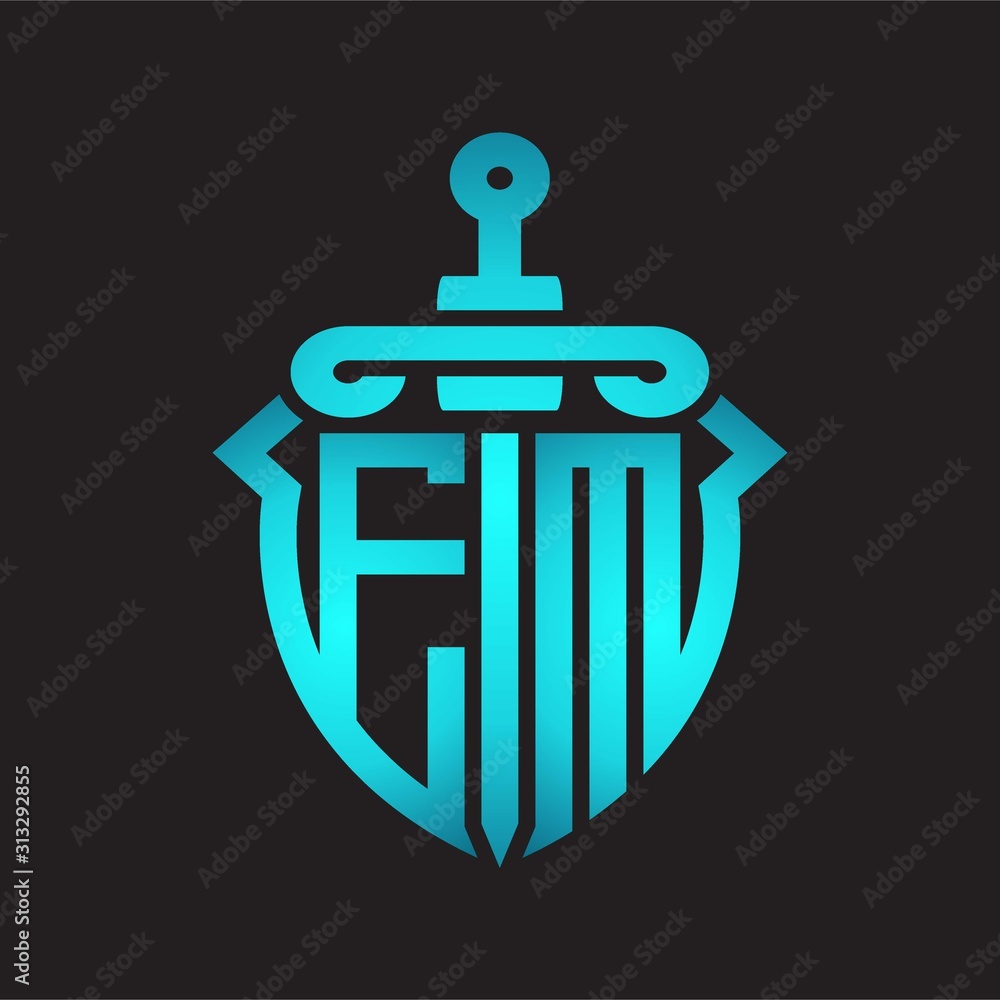Obraz premium EM Logo monogram with sword and shield combination isolated blue colors gradient