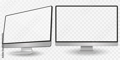 Computer display in two angles. Computer monitor isolated on transparent background eps10 vector. Desktop pc vector mockup. photo