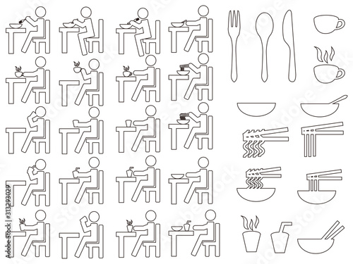  	イラスト素材　イートイン　ベクター　ピクトグラム　Line drawing