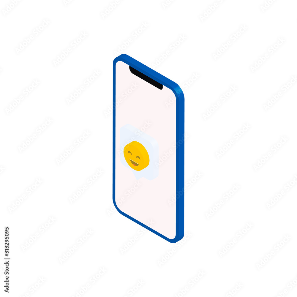 Vector isometric phone with smile. Perspective view of mobile phone isolated on white background. Vector isometric phone with smile. Perspective view of mobile phone isolated on white background.