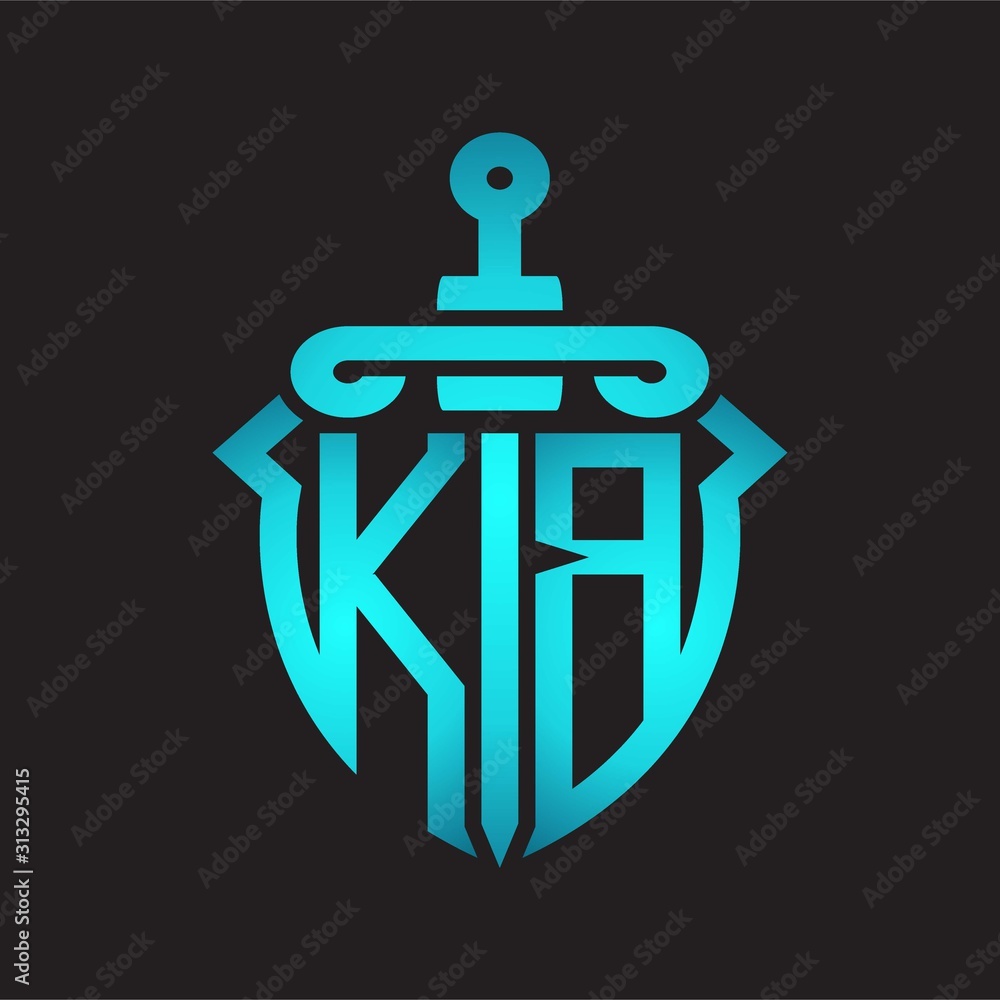 KB Logo monogram with sword and shield combination isolated blue colors gradient KB Logo monogram with sword and shield combination isolated blue colors gradient