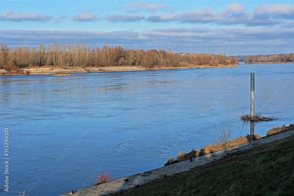 Vistula river, Poland. View from Kazimierz Dolny on sunny day in December