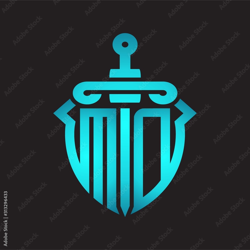 Obraz premium MD Logo monogram with sword and shield combination isolated blue colors gradient