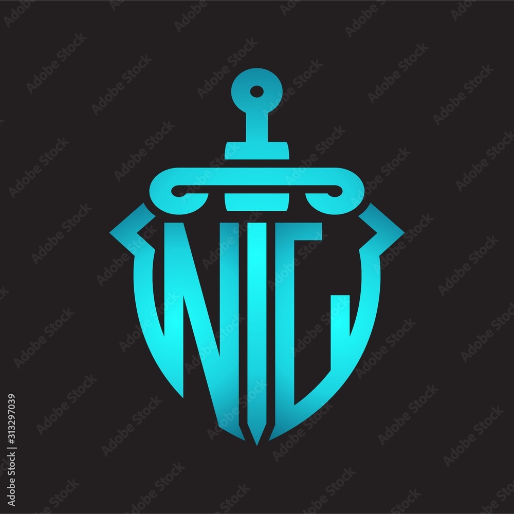 NL Logo monogram with sword and shield combination isolated blue colors gradient NL Logo monogram with sword and shield combination isolated blue colors gradient