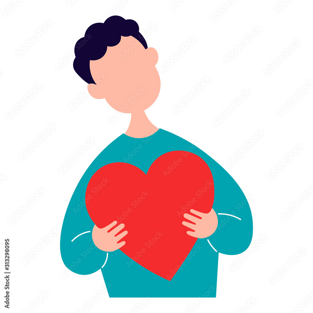 Boy holding a big red heart in his hands. Valentines day. Vector illustration. Boy holding a big red heart in his hands. Valentines day. Vector illustration.