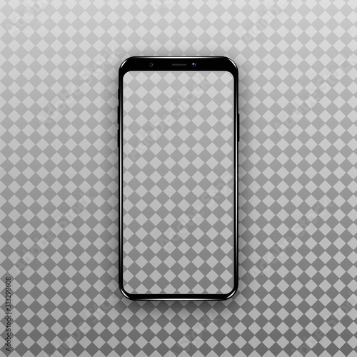 Black phone mock up with blank screen on background.
