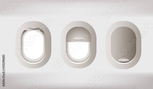 Set of realistic aircraft windows