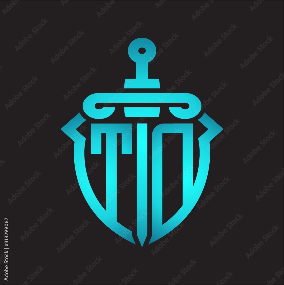 TD Logo monogram with sword and shield combination isolated blue colors gradient TD Logo monogram with sword and shield combination isolated blue colors gradient