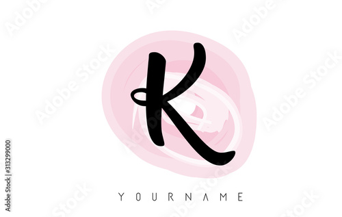 k Letter Logo with Watercolor Pastel Aquarella Brush.