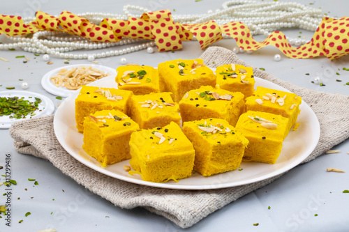 Indian Special Traditional Sweet Food Soan Papdi Also Know as Son Roll, Soam Papdi, Patisa, Shonpapdi is a popular Indian Dessert photo