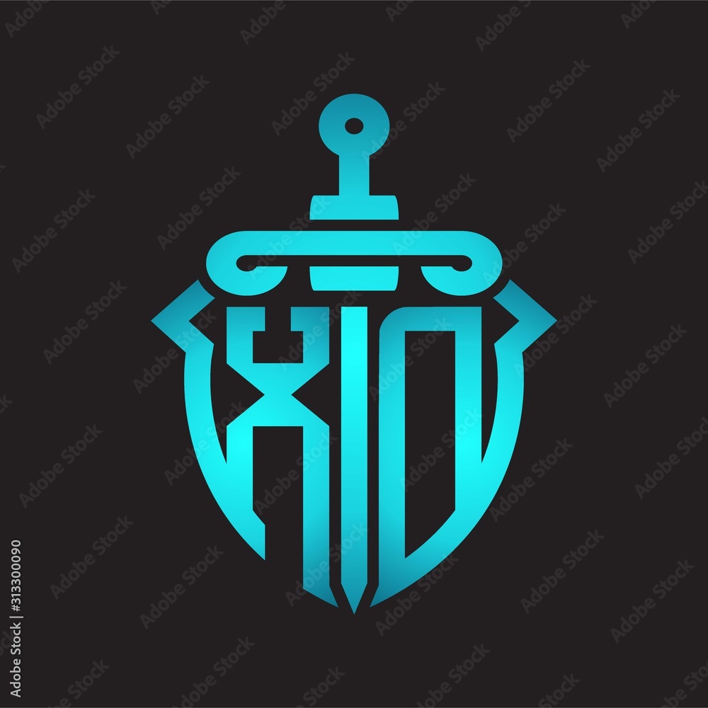 XD Logo monogram with sword and shield combination isolated blue colors gradient XD Logo monogram with sword and shield combination isolated blue colors gradient