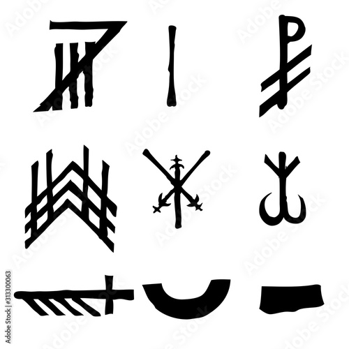 Wiccan symbols imaginary cross symbols, inspired by antichrist pentagram and witchcraft. Vector.