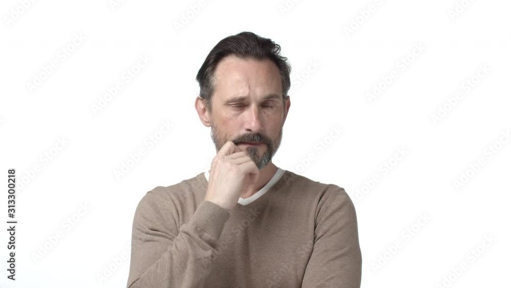 People and elderly concept. Slow-motion unsure, indecisive dad, mature man with grey beard, scratching chin, looking perplexed camera, puzzled thinking, cant find solution, shrugging clueless People and elderly concept. Slow-motion unsure, indecisive dad, mature man with grey beard, scratching chin, looking perplexed camera, puzzled thinking, cant find solution, shrugging clueless
