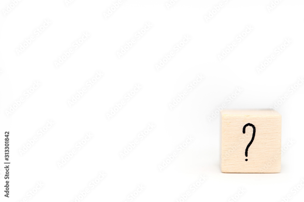 question mark on wood cube isolated on white background, symbol space for text question mark on wood cube isolated on white background, symbol space for text