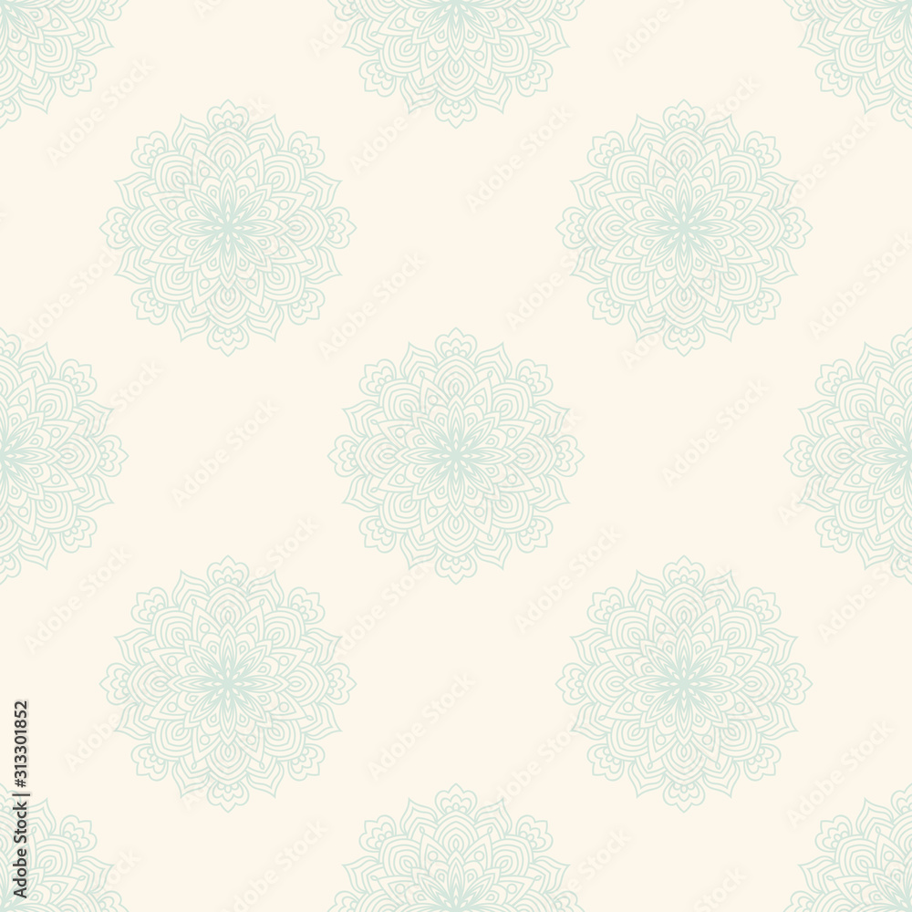 Fantasy seamless pattern with ornamental mandala. Abstract round doodle flower background. Floral geometric circle. Vector illustration. Fantasy seamless pattern with ornamental mandala. Abstract round doodle flower background. Floral geometric circle. Vector illustration.