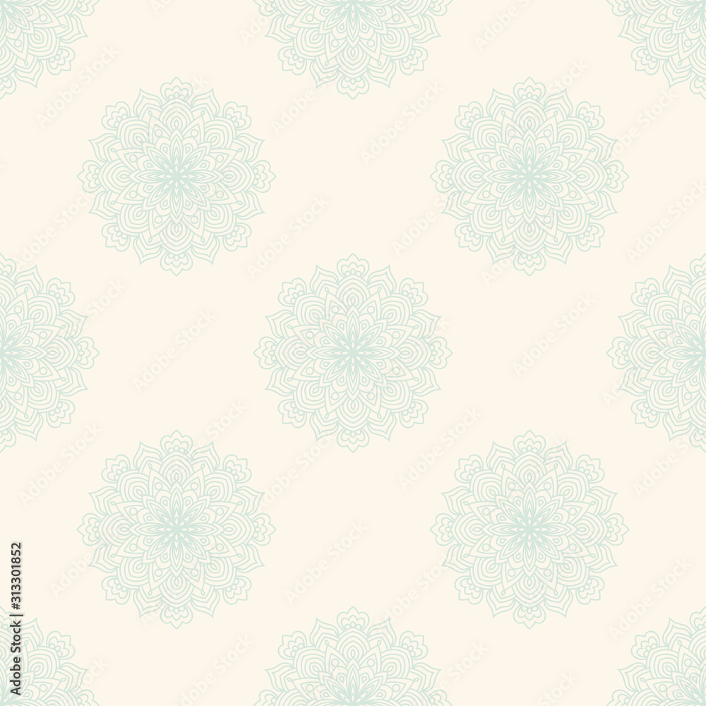 Fantasy seamless pattern with ornamental mandala. Abstract round doodle flower background. Floral geometric circle. Vector illustration.  