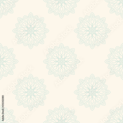 Fantasy seamless pattern with ornamental mandala. Abstract round doodle flower background. Floral geometric circle. Vector illustration. 