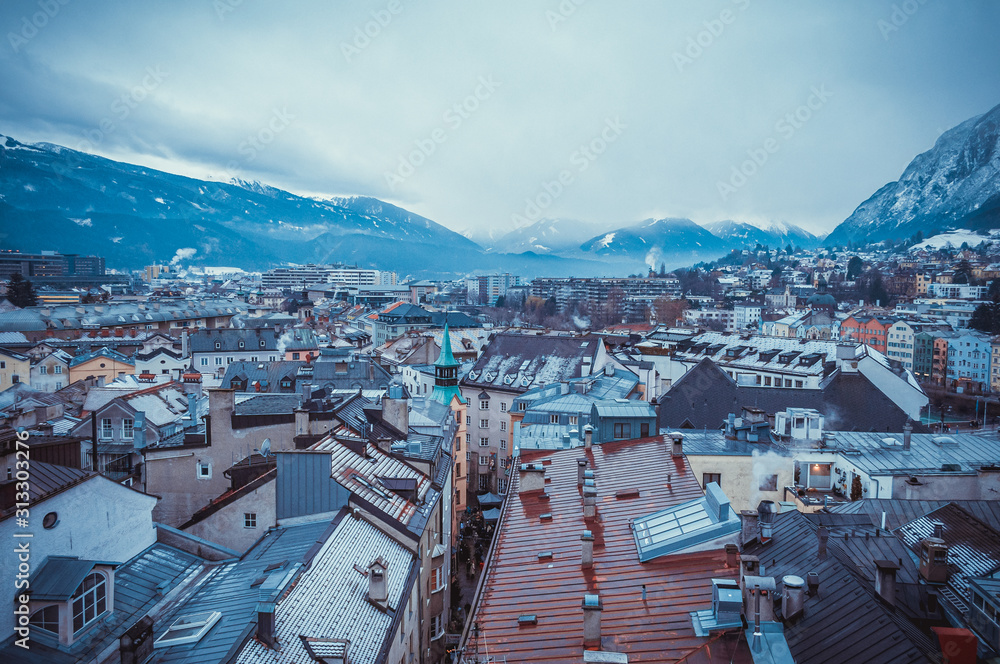 Fototapeta premium Innsbruck aerial view on the town in winter