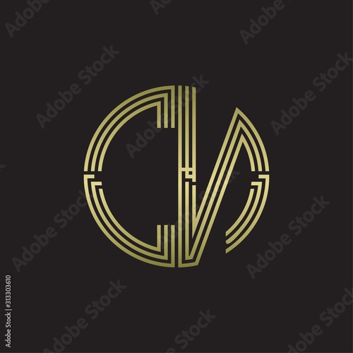 CN Logo monogram triple ribbon style line design template isolated with gold color