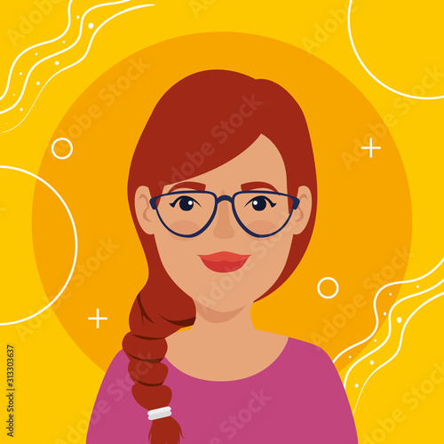 beautiful woman red hair with eyeglasses avatar character vector illustration design