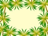 colorful frame of palm trees. poster, Poster, cover, postcard. tropic. green trees on a light yellow background. color vector graphics