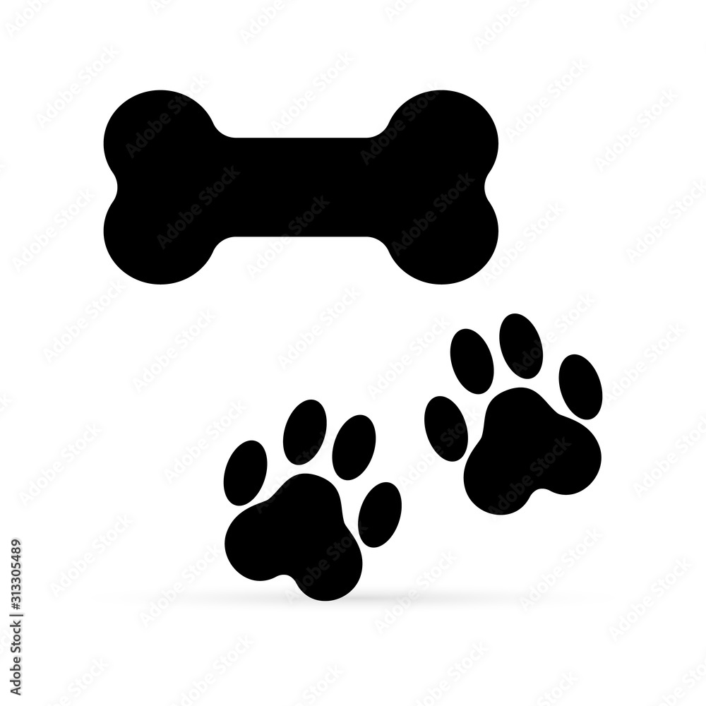 Paw print with bone icon isolated on white. Logo pet paw print. Vector stock Illustration. Paw print with bone icon isolated on white. Logo pet paw print. Vector stock Illustration.