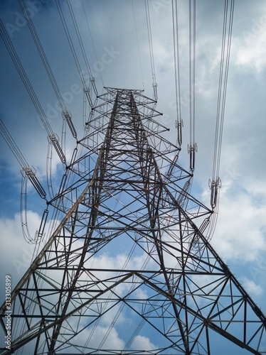 Bild auf Leinwand electricity pylon against blue sky