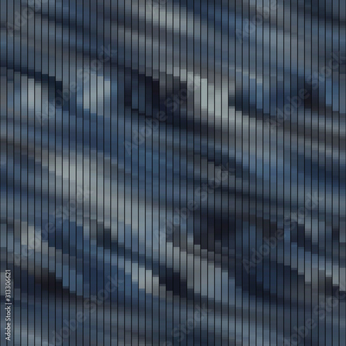 Classic blue spliced vector distorted swirl texture. Variegated mottled marble line background. Seamless rough grunge pattern. Digital wave masculine all over print. Textile disrupted glitch repeat