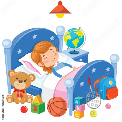 Little Cute Kid Sleeping At Bed