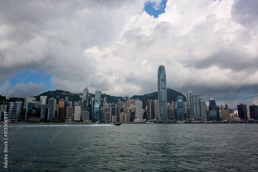 Hong Kong, China / Asia - 07 july 2018: Beautiful Hong Kong harbor skyline