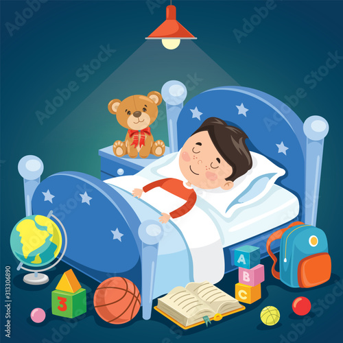 Little Cute Kid Sleeping At Bed