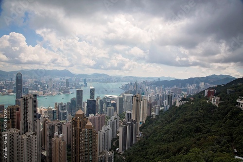  Hong Kong skyline view from The Peak with Victoria Harbour in the background 