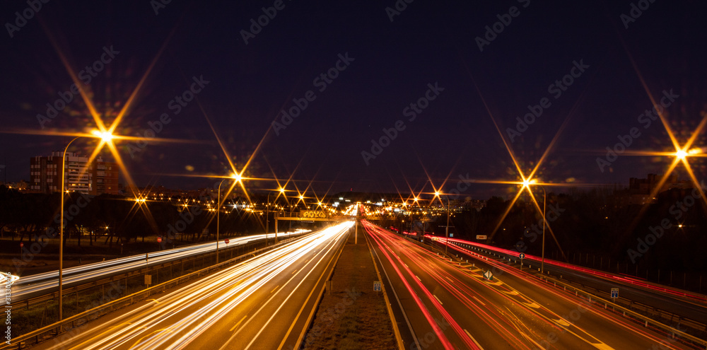 Beautiful picture with lights on the highway 