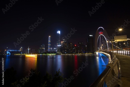 
Guangzhou, China city skyline panorama over the Pearl River.
