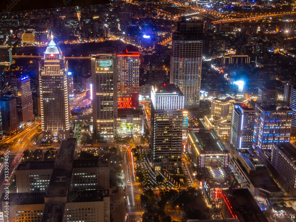 Night aerial view of Taipei nightscape