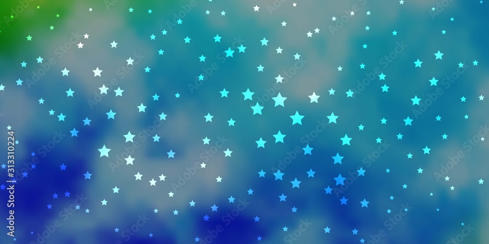 Fototapeta premium Dark Blue, Green vector background with small and big stars. Shining colorful illustration with small and big stars. Pattern for websites, landing pages.