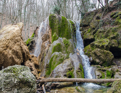 rocks and waterfall in forest