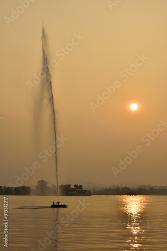 Jet fountain Fatehsagar lake, Udaipur, Rajasthan photo