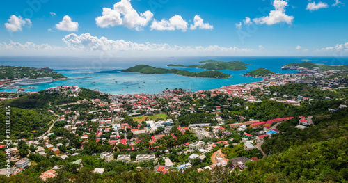 Panoramic landscape view of city, bay and cruise port of Charlotte Amalie, St Thomas, US Virgin Islands. photo