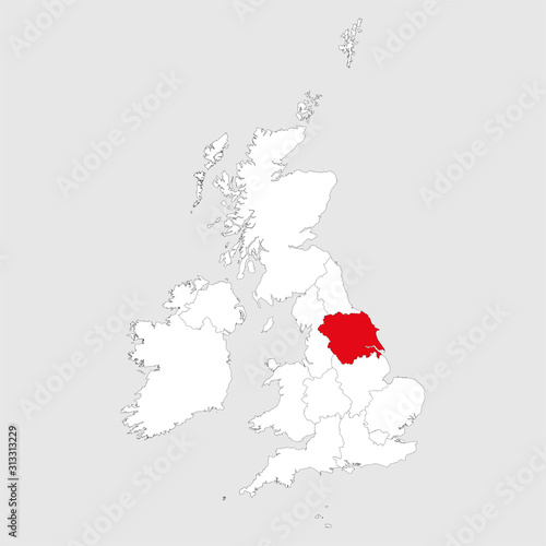 Yorkshire and the humber marked on united kingdom map. Light gray background.