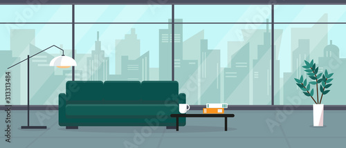 Modern empty living room with panoramic window