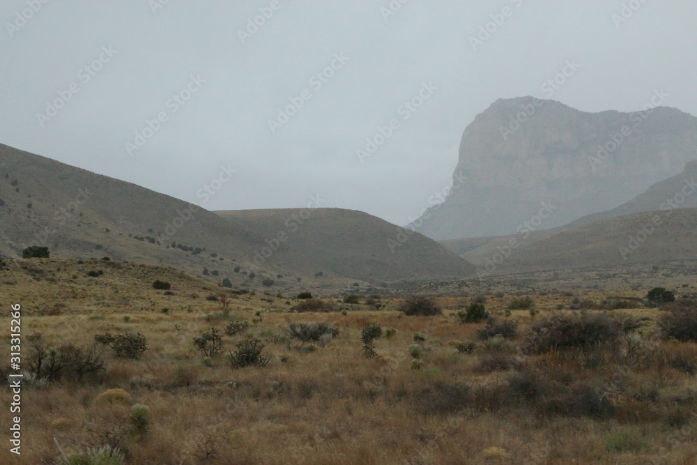Cloudy Desert Scrub Hill and Mountain