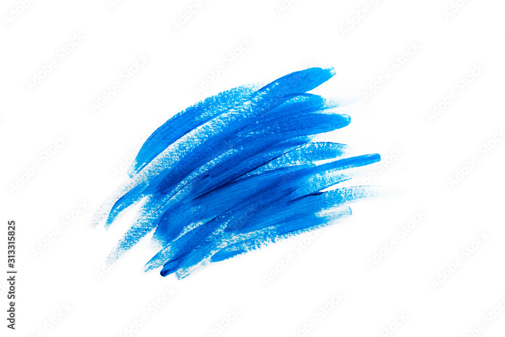 Beautiful textured blue brush strokes isolated on white background. Classic blue color. Trend of the year 2020
