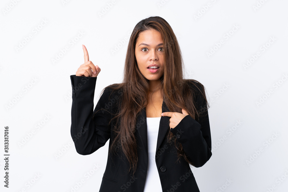 Young Brazilian girl with blazer over isolated white background with surprise facial expression Young Brazilian girl with blazer over isolated white background with surprise facial expression