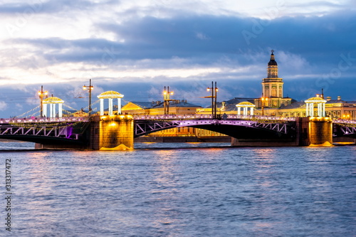 Palace Bridge and Kunstkamera during New Year and Christmas holidays, Saint Petersburg, Russia © Mistervlad