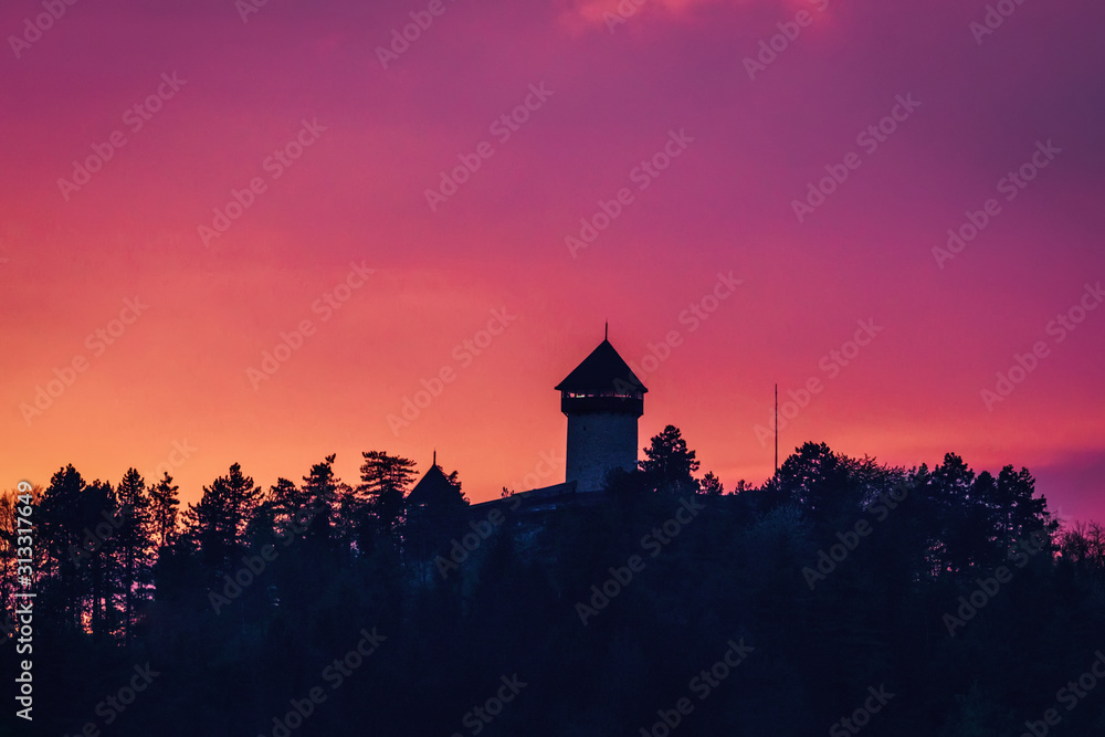 castle at  colorful sunset