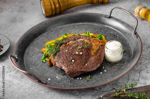 Delicious beef steak serving